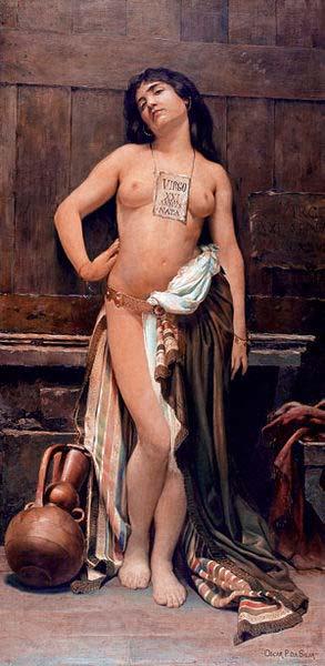 Oscar Pereira da Silva Roman Slave. Placard hung around neck reads Spain oil painting art